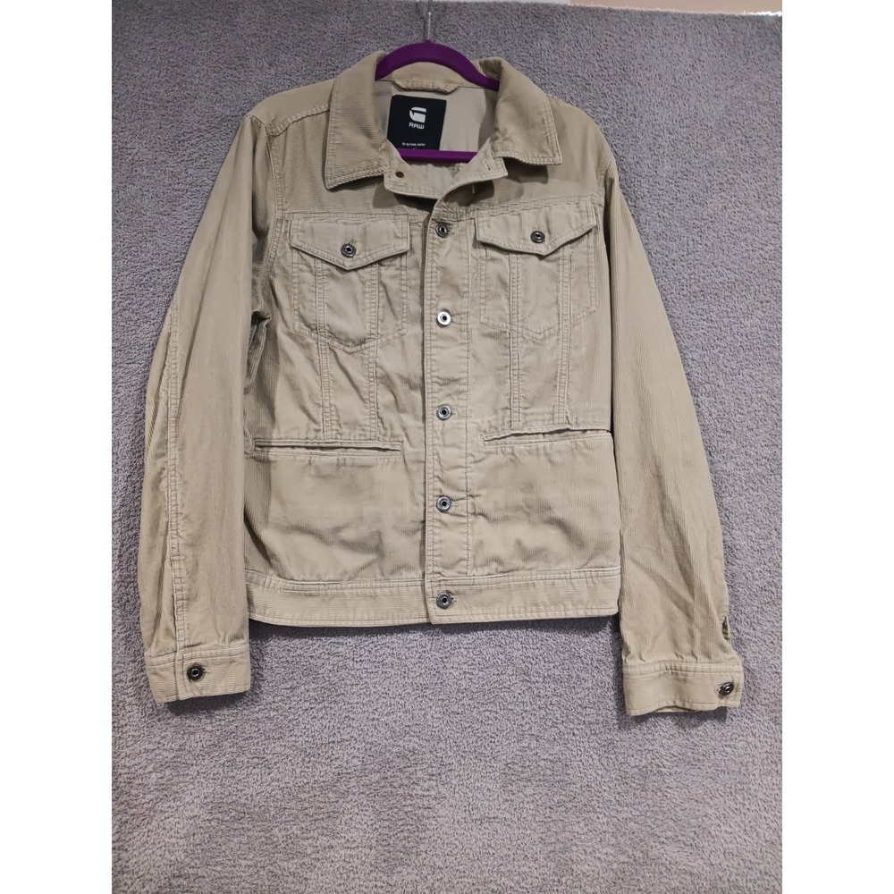 G-STAR RAW Corduroy Trucker Jacket Men's L Khaki Tan Full Zip Casual Workwear